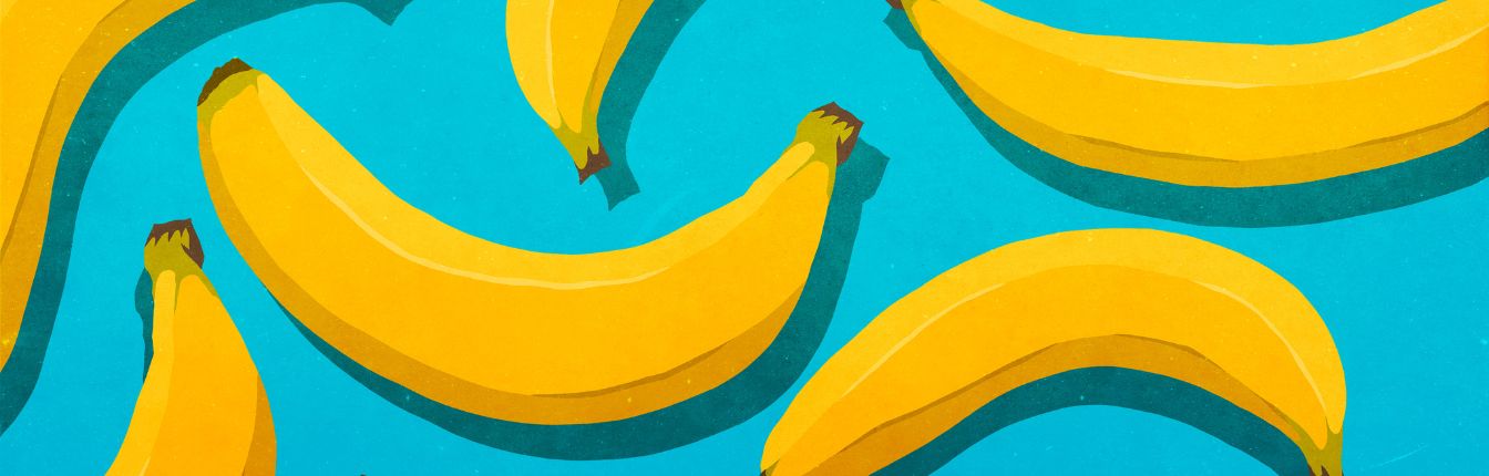 A digital drawing of yellow bananas on a blue background.